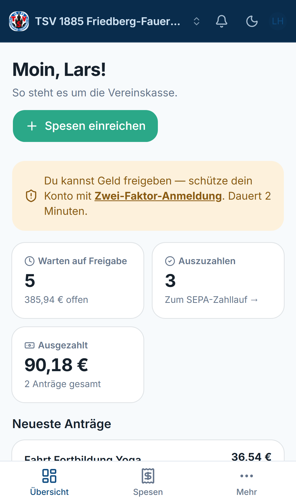 Klubklar Übersicht am Handy