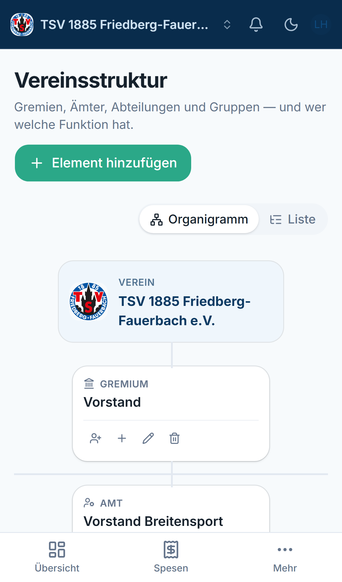 Vereinsstruktur am Handy